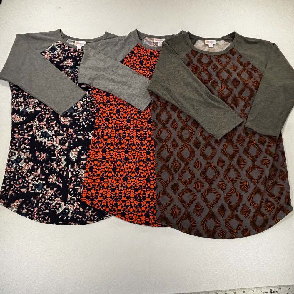 Lot of 3 LuLaRoe Small Randy Raglan 3/4 Sleeve Printed Baseball Tees